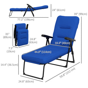 Outdoor Lounge Chair with Padded Cushion, Folding Reclining Patio Garden Chair with Recline Back, Footrest – view 2