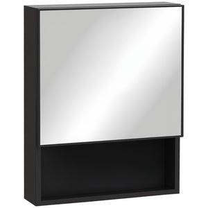 Bathroom Medicine Cabinet, Wall-Mounted Mirror Cabinet with Single Door, Storage Shelves and Stainless Steel Frame for Laundry Room, Black