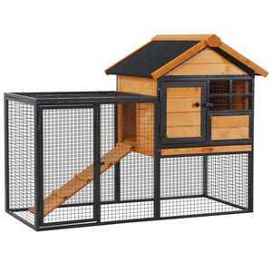 Rabbit Hutch Outdoor, 48"L Large Wooden Bunny Cage with Run, Bite-Resistant Metal Frame