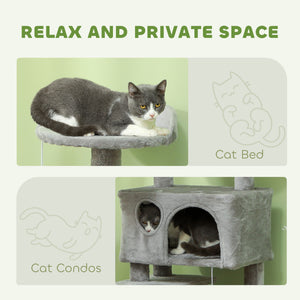 54" Cat Tree, Multi-Level Cat Tower with Scratching Posts, Cat Condos, Bed, Platforms, Ramp, Toy Ball, Beige – view 32