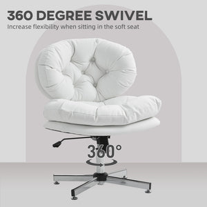 Computer Desk Chair, Armless Office Chair with Wide Padded Seat and Adjustable Height, Cream White – view 39