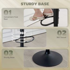 Bar Stools Set of 2, Swivel Counter Height Barstools with Adjustable Height, Back and Footrest, PU Leather Bar Chairs