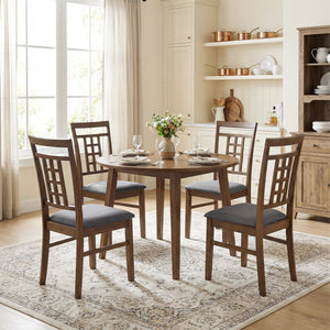 Rubber Wood Dining Chairs Set of 4 with Lattice Back-Brown view 6