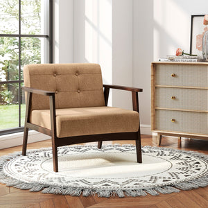 Rubber Wood Frame Accent Chair with Armrest for Living Room-Beige view 2