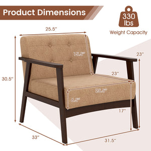 Rubber Wood Frame Accent Chair with Armrest for Living Room-Beige view 4
