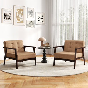 Rubber Wood Frame Accent Chair with Armrest for Living Room-Beige view 5