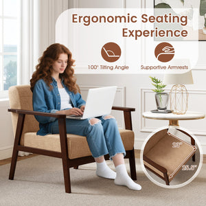 Rubber Wood Frame Accent Chair with Armrest for Living Room-Beige view 6