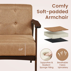 Rubber Wood Frame Accent Chair with Armrest for Living Room-Beige view 8