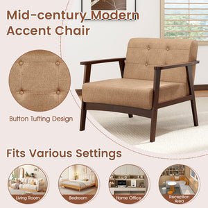 Rubber Wood Frame Accent Chair with Armrest for Living Room-Beige view 9