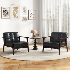 Rubber Wood Frame Accent Chair with Armrest for Living Room-Black view 5