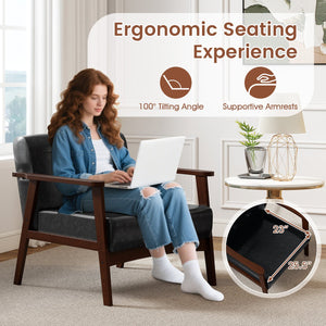 Rubber Wood Frame Accent Chair with Armrest for Living Room-Black view 6