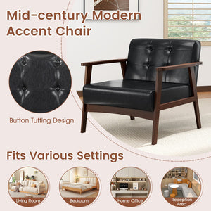 Rubber Wood Frame Accent Chair with Armrest for Living Room-Black view 9