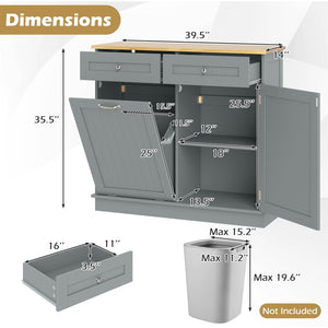 Rubber Wood Kitchen Trash Cabinet with Single Trash Can Holder and Adjustable Shelf-Gray view 5