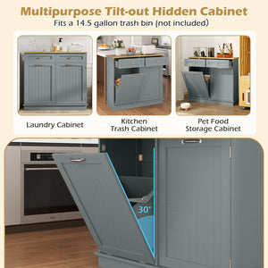 Rubber Wood Kitchen Trash Cabinet with Single Trash Can Holder and Adjustable Shelf-Gray view 9
