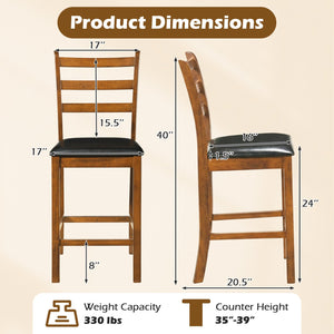 Rubber Wood Ladder Back Bar Stools Set of 2 24inch Counter Height Kitchen Island High Chairs-Walnut view 4
