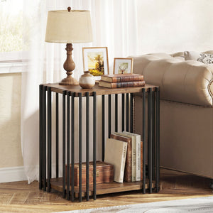 Rubber Wood Side Table with 2-Layer Storage Shelves and Metal Frame-Walnut view 3