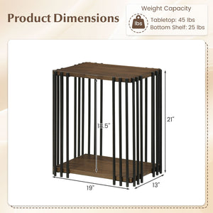 Rubber Wood Side Table with 2-Layer Storage Shelves and Metal Frame-Walnut view 5