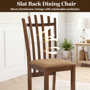 Rubber Wood Slat Back Kitchen Dining Chairs Set of 4-Brown view 7