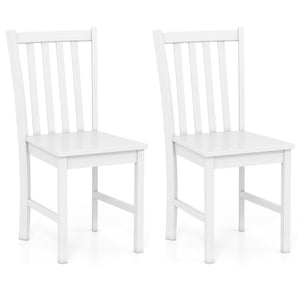 Rustic Dining Chairs Set of 2 Wooden Kitchen Chairs with Slat Tilt Backrest-White