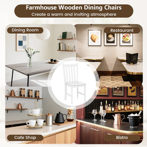 Rustic Dining Chairs Set of 2 Wooden Kitchen Chairs with Slat Tilt Backrest-White view 8