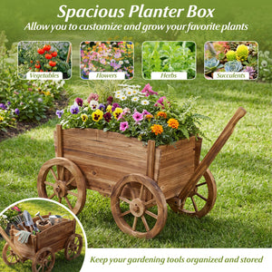Rustic Rolling Flower Pot Stand with Wheels and Handle-Coffee view 5