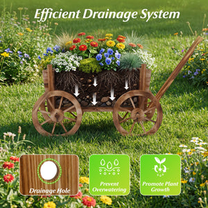 Rustic Rolling Flower Pot Stand with Wheels and Handle-Coffee view 7