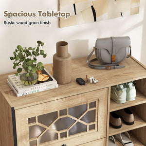 Rustic Shoe Cabinet with Flip-up See-through Doors and Adjustable Shelves-Oak view 8