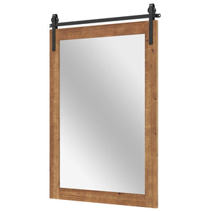Rustic Wood Frame Barn Door Style Farmhouse Wall Mirror-Brown