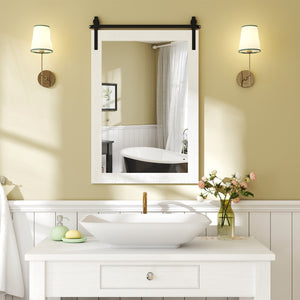 Rustic Wood Frame Barn Door Style Farmhouse Wall Mirror-White view 3