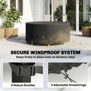 Heavy Duty Outdoor Patio Furniture Cover, Waterproof Round Table Cover for Weather Protection 84.3" Dia. x 27.6"H, Black