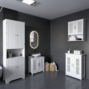 Tall Bathroom Storage Cabinet, Slim Bathroom Cabinet with 4 Shutter Doors and Adjustable Shelves, Toilet Vanity Cabinet, Narrow Organizer, White