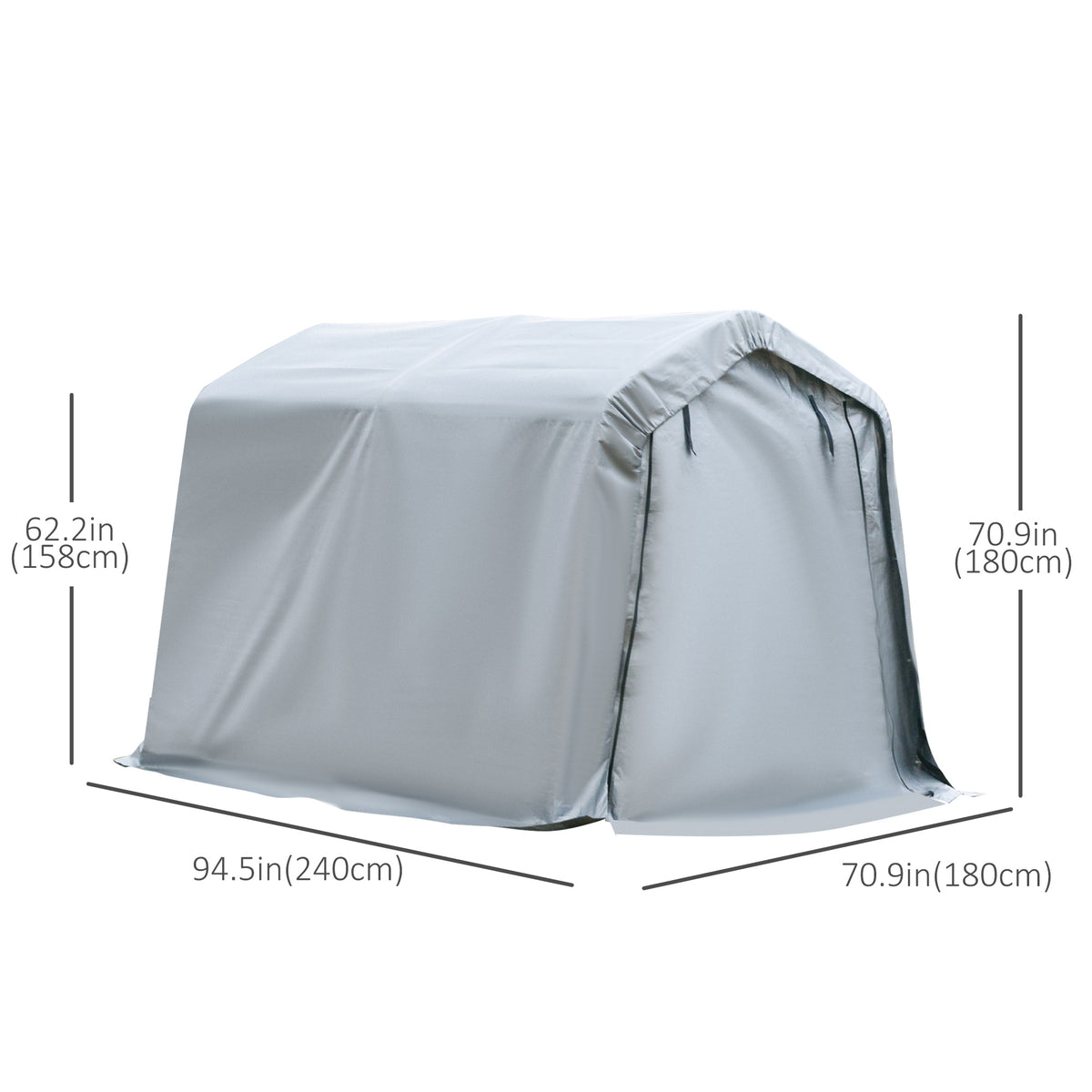 8' x 6' Carport with Sidewalls and Roll-up Door, Outdoor Storage Shelter for Motorcycle and Car, Grey – view 2