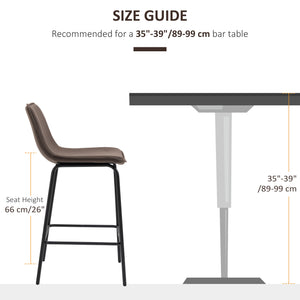 Bar Stools Set of 2, Upholstered Counter Height Bar Chairs, Kitchen Stools with Steel Legs
