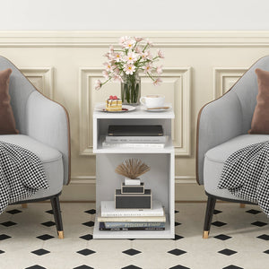 S-Shaped Side Table with Unique S-shaped Frame and 2 Open Compartments-White view 2
