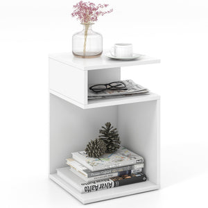 S-Shaped Side Table with Unique S-shaped Frame and 2 Open Compartments-White view 4