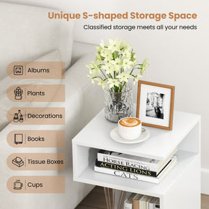 S-Shaped Side Table with Unique S-shaped Frame and 2 Open Compartments-White view 8