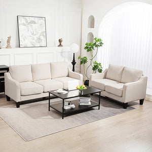 Loveseat Sofa, Modern Couch with Pocket Spring, Linen Upholstered, Thick Padded, Beige – view 6