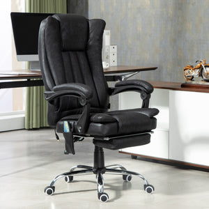 Office Chair 6-point Vibration Massage Chair Micro Fiber Recliner with Retractable Footrest Black – view 7