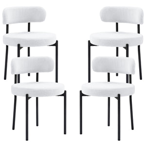 4 Pieces Kitchen Chairs, Modern Dining Chairs w/ Berber Fleece Upholstery and Steel Legs for Living Room, Cream White