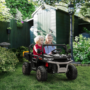 Aosom 12V Ride on Car with Electric Bucket, Two-Seater, Shovel, Remote Control, Spring Suspension, Horn, Music