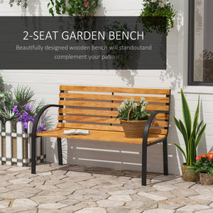 48"L Garden Bench Outdoor Patio 2-Person Wooden Seat Chair Park Loveseat Yard Furniture w/ Steel Frame
