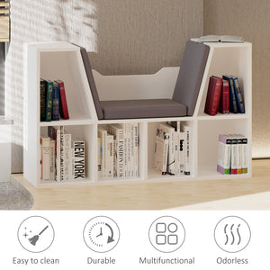 6-Cubby Bookcase with Seat Cushion, Cube Storage Shelf with Reading Nook for Home Office, Study, Blue – view 18