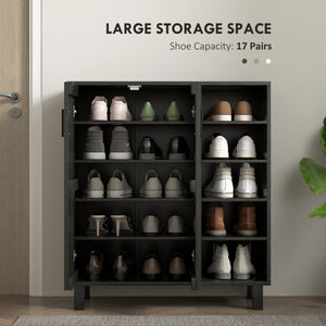 Shoe Storage with Double Doors and Open Shelves 17 Pair Shoe Storage Organizer for Entryway Hallway Black – view 3