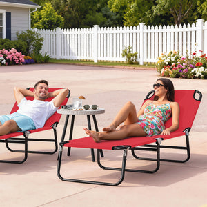 Outdoor Folding Lounge Chair, Steel Tanning Chair with Reclining Back, Breathable Mesh for Beach, Yard, Patio, Green