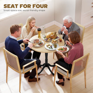 Dining Table for 2-4 People, Modern Round Kitchen Table with Pedestal Steel Base, 80cm, Natural Wood and Black