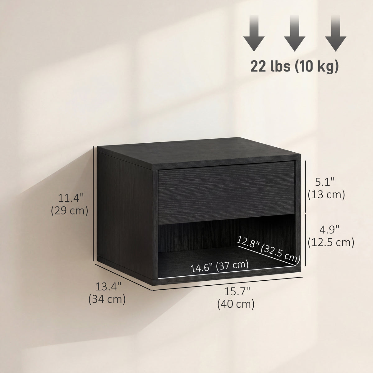 Floating Nightstand Set of 2, Wall Mounted Bedside Table with Drawer for Bedroom Black – view 2