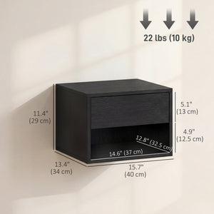 Floating Nightstand Set of 2, Wall Mounted Bedside Table with Drawer for Bedroom Black – view 2