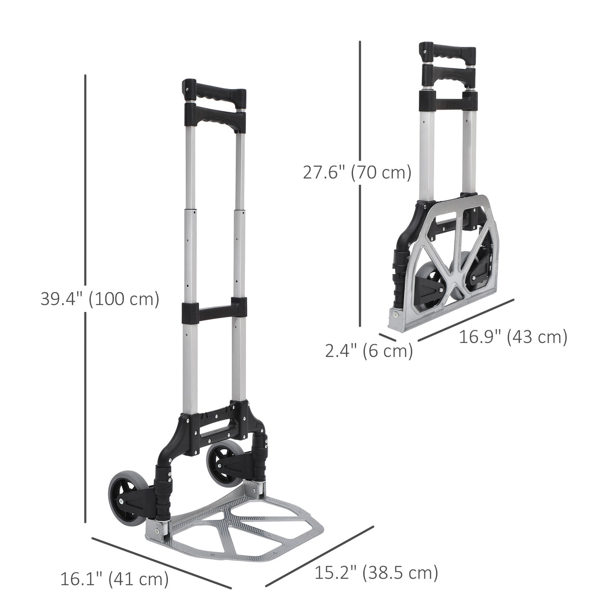 Folding Hand Truck and Dolly with 2 Wheels for Moving, Heavy Duty Luggage Handcart, Aluminum Box Cart with 3 Level Adjustable Telescoping Handle for 154lbs Load Capacity