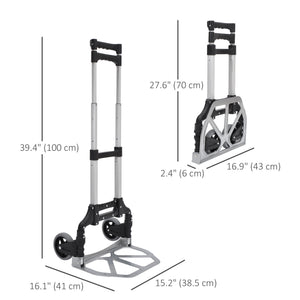 Folding Hand Truck and Dolly with 2 Wheels for Moving, Heavy Duty Luggage Handcart, Aluminum Box Cart with 3 Level Adjustable Telescoping Handle for 154lbs Load Capacity