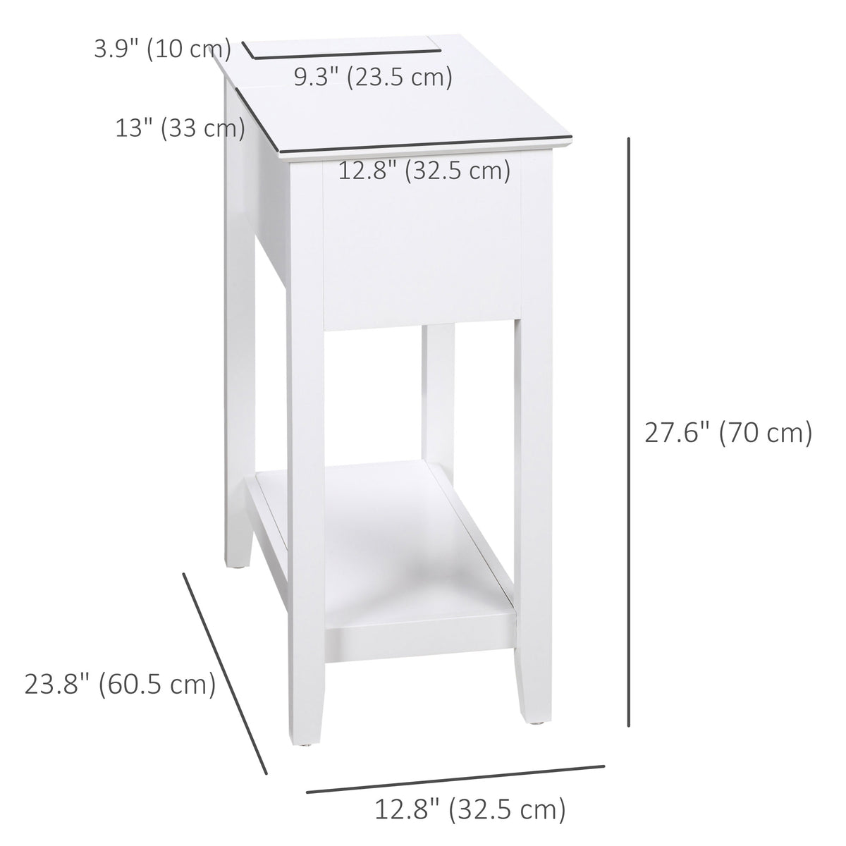 Flip Top End Table, Side Table with Storage Shelf and Cable Management, Narrow Nightstand for Living Room, Bedroom, White